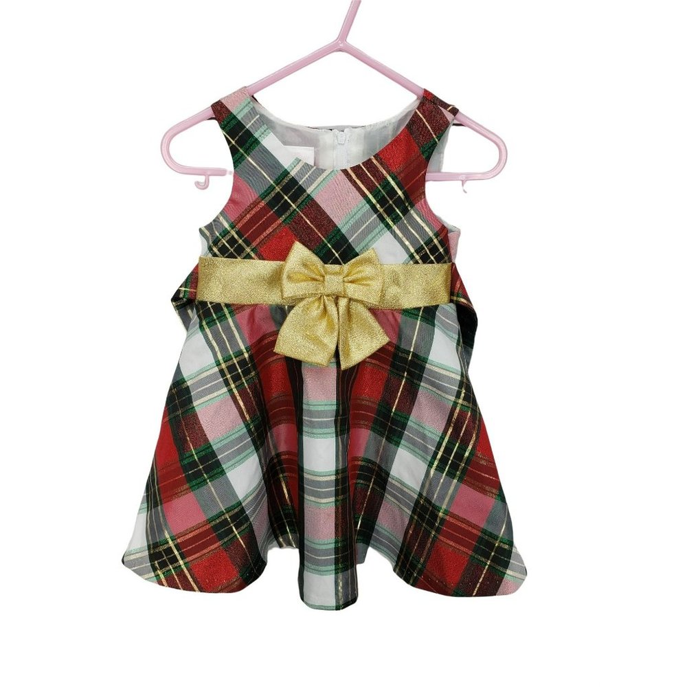 Bonnie Baby Red Plaid Girl's SIze 12 Months Christmas Dress